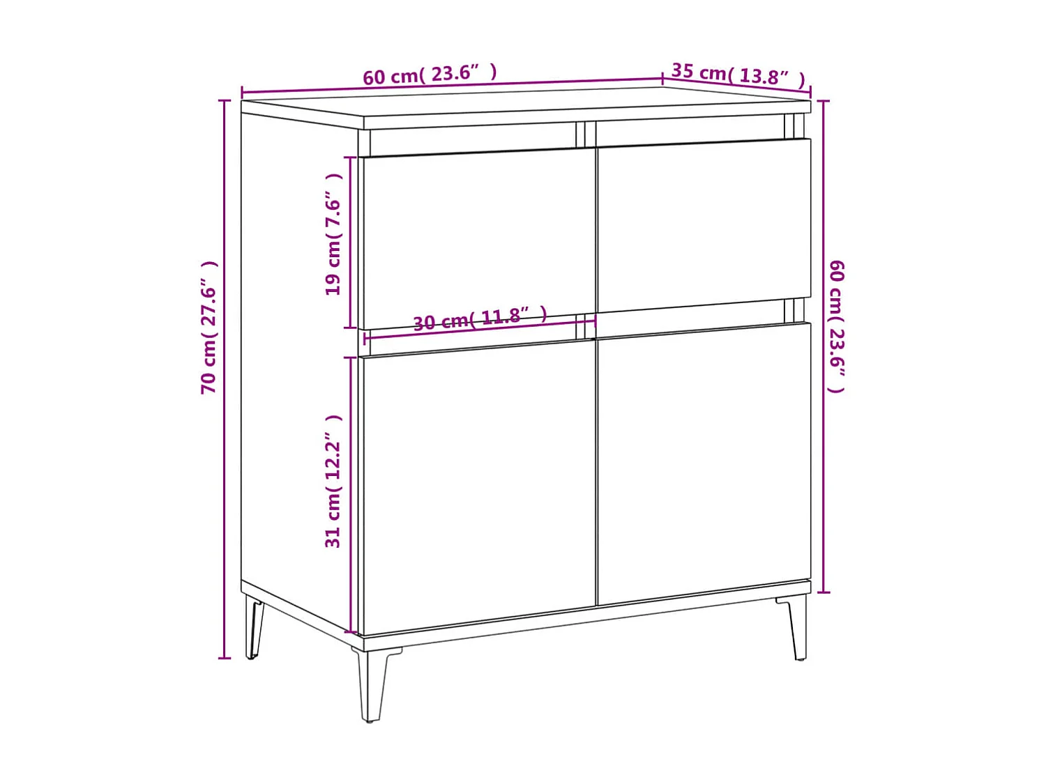Buffet Sonoma gris 60x35x70 cm Bois d'ingénierie