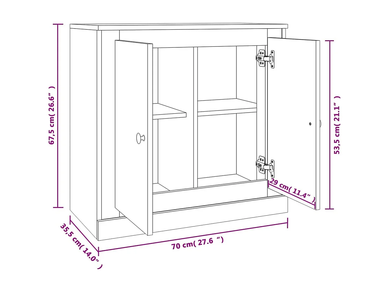 Dressoir 70x35,5x67,5 cm bewerkt hout gerookt eikenkleurig