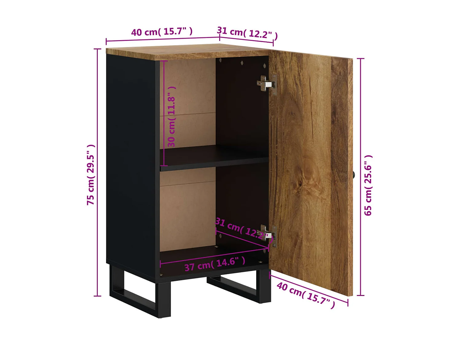 Buffet avec porte 40x31x75 cm bois massif de manguier