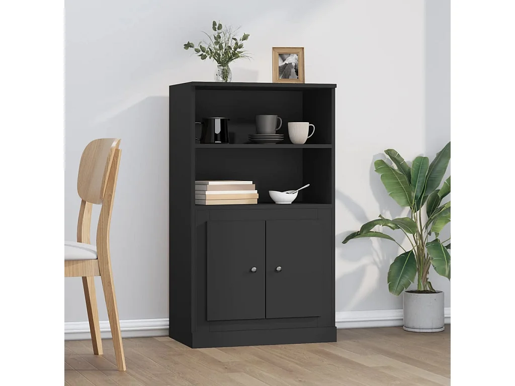 Buffet haut noir 60x35,5x103,5 cm bois d'ingénierie