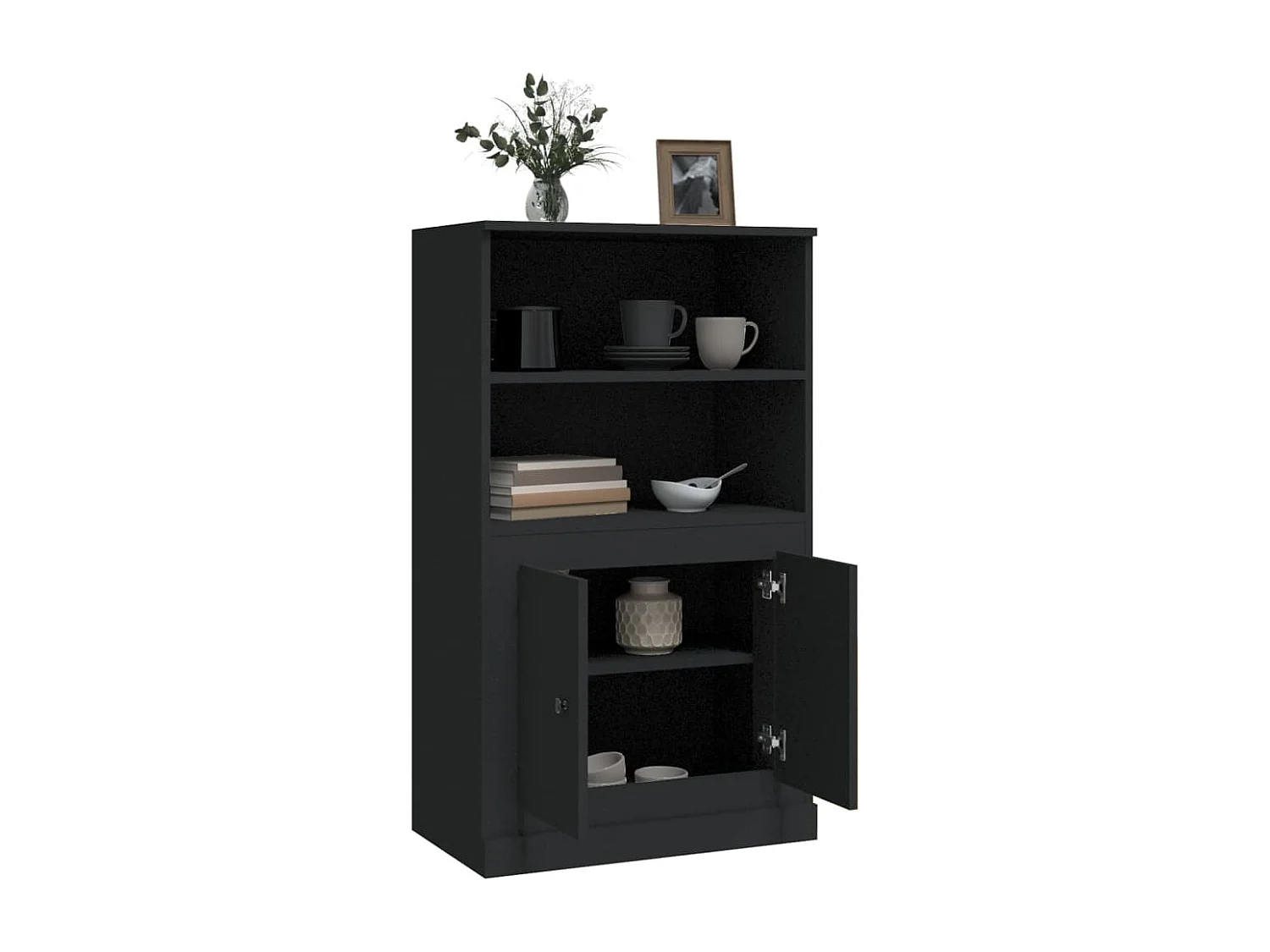 Buffet haut noir 60x35,5x103,5 cm bois d'ingénierie