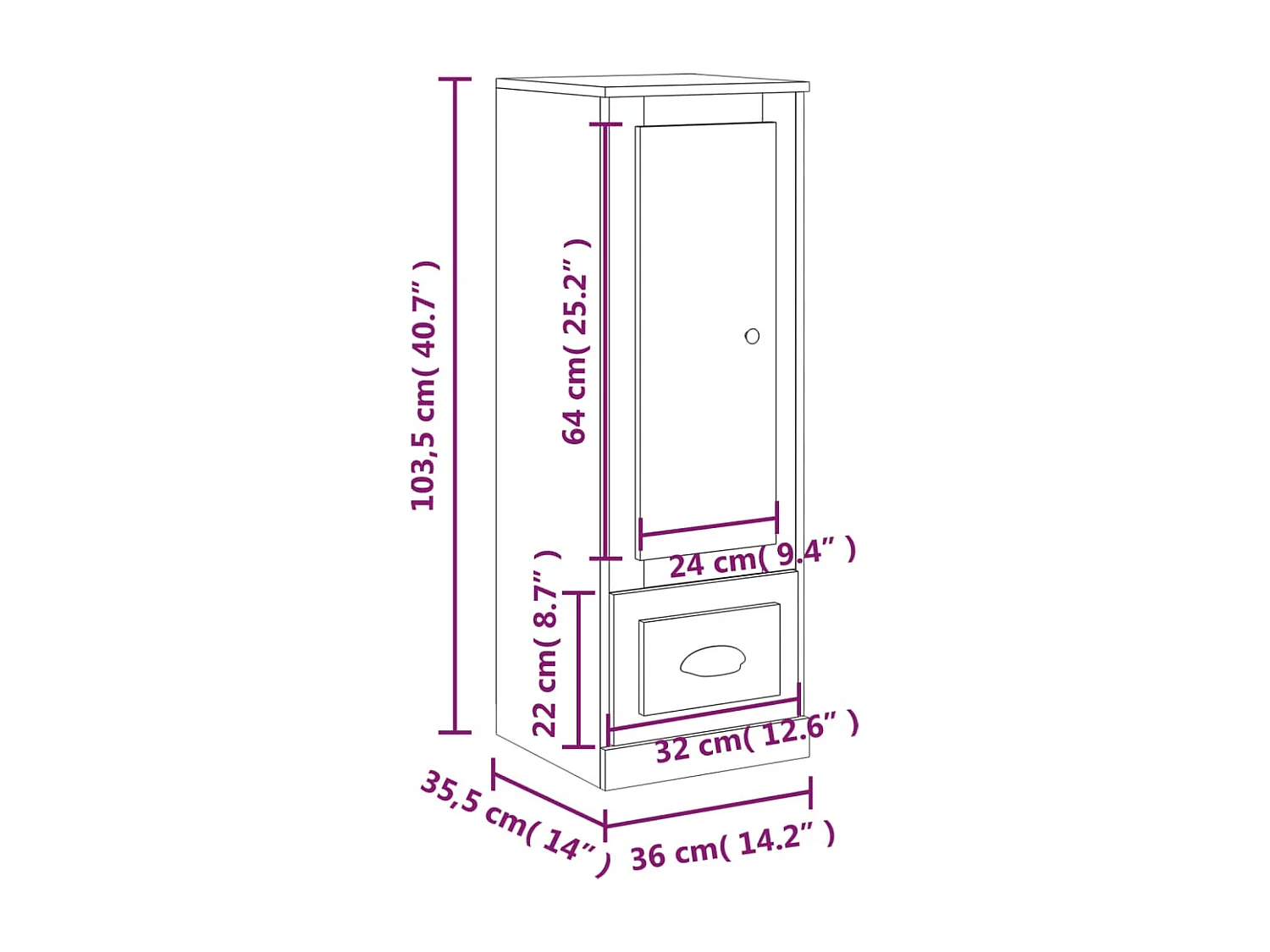 Credenza Bianco Lucido 36x35,5x103,5 cm in Legno Multistrato