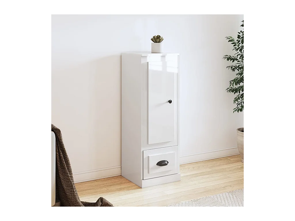 Buffet haut blanc brillant 36x35,5x103,5 cm bois d'ingénierie