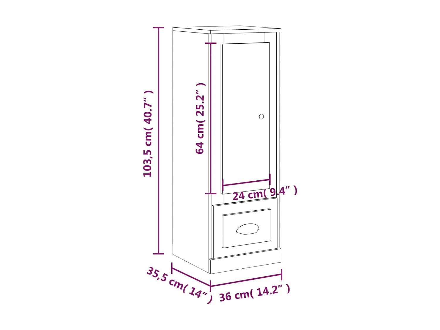Buffet haut chêne marron 36x35,5x103,5 cm bois d'ingénierie