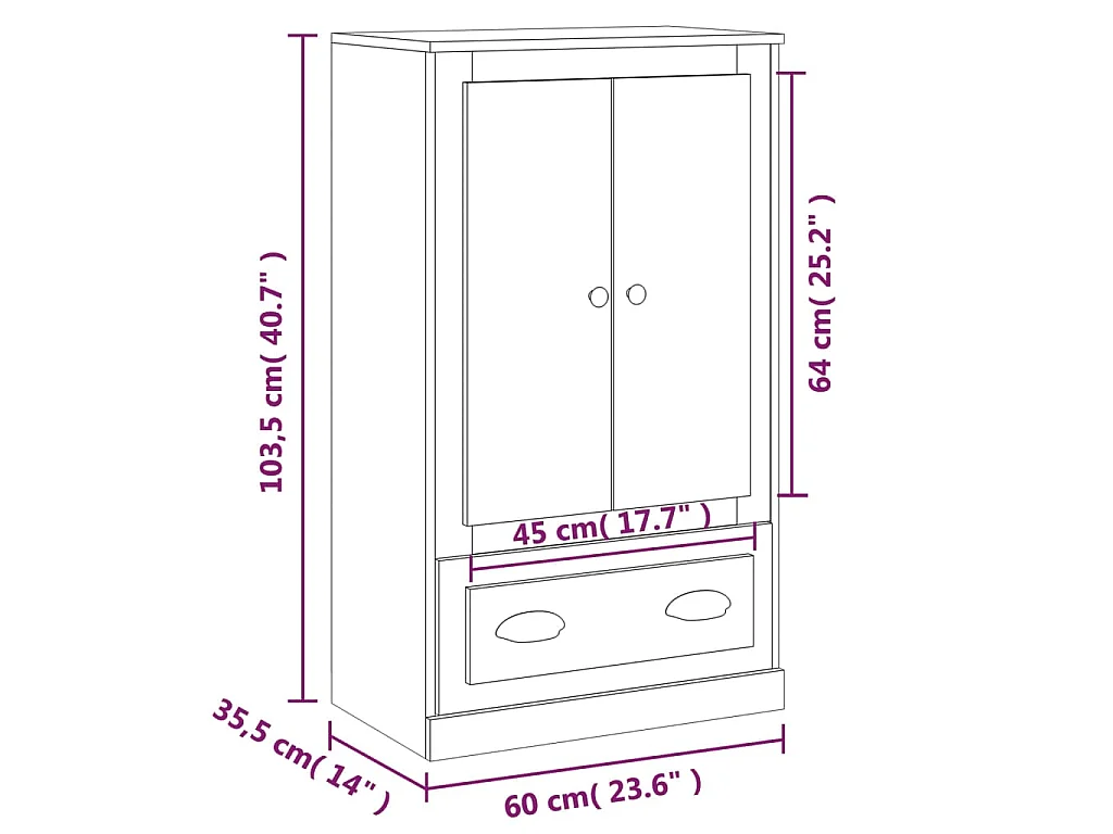 Hoge kast 60x35,5x103,5 cm bewerkt hout grijs sonoma eikenkleur