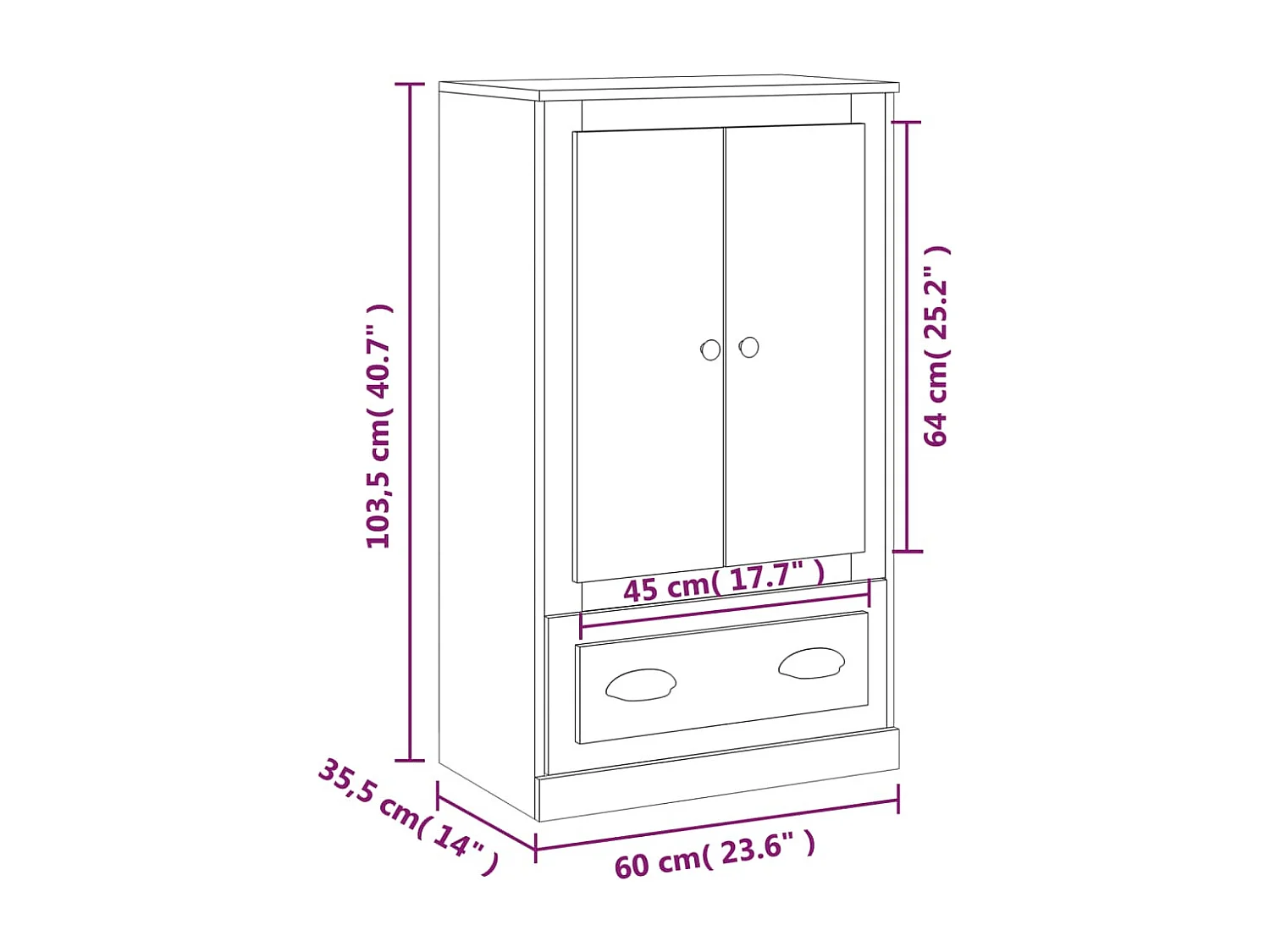 Hoge kast 60x35,5x103,5 cm bewerkt hout gerookt eikenkleurig