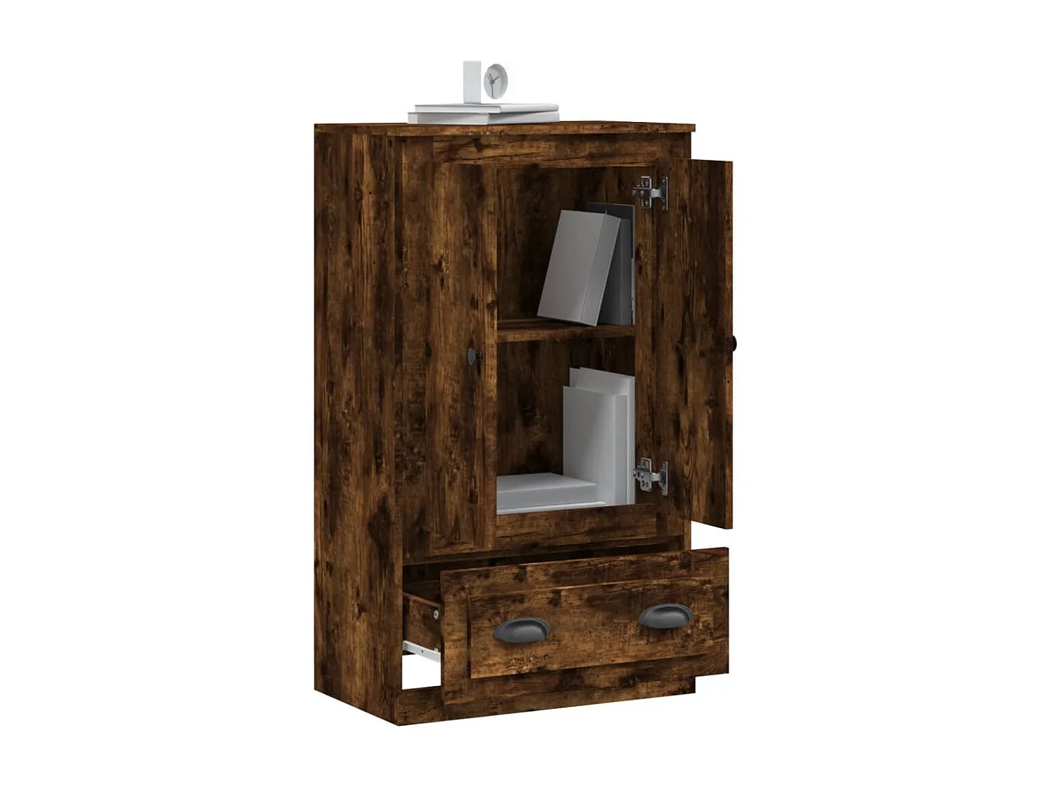 Hoge kast 60x35,5x103,5 cm bewerkt hout gerookt eikenkleurig