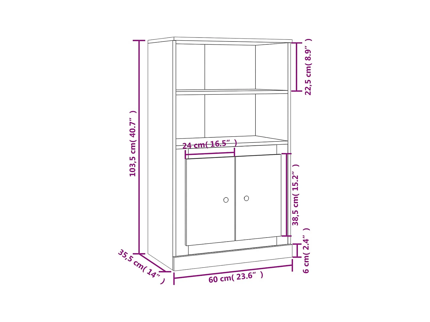 Buffet haut sonoma gris 60x35,5x103,5 cm bois d'ingénierie