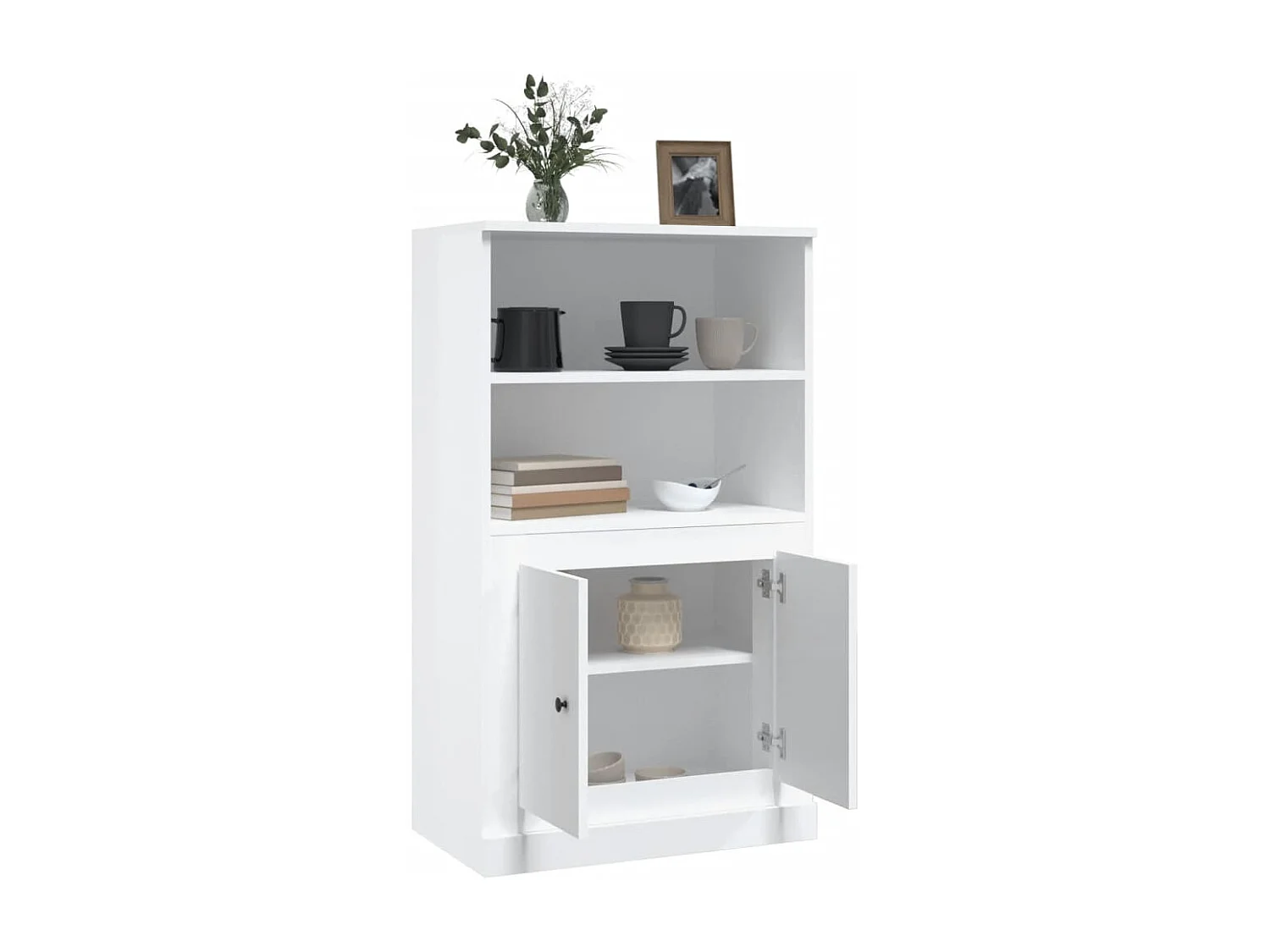 Credenza Bianco Lucido 60x35,5x103,5 cm in Legno Multistrato