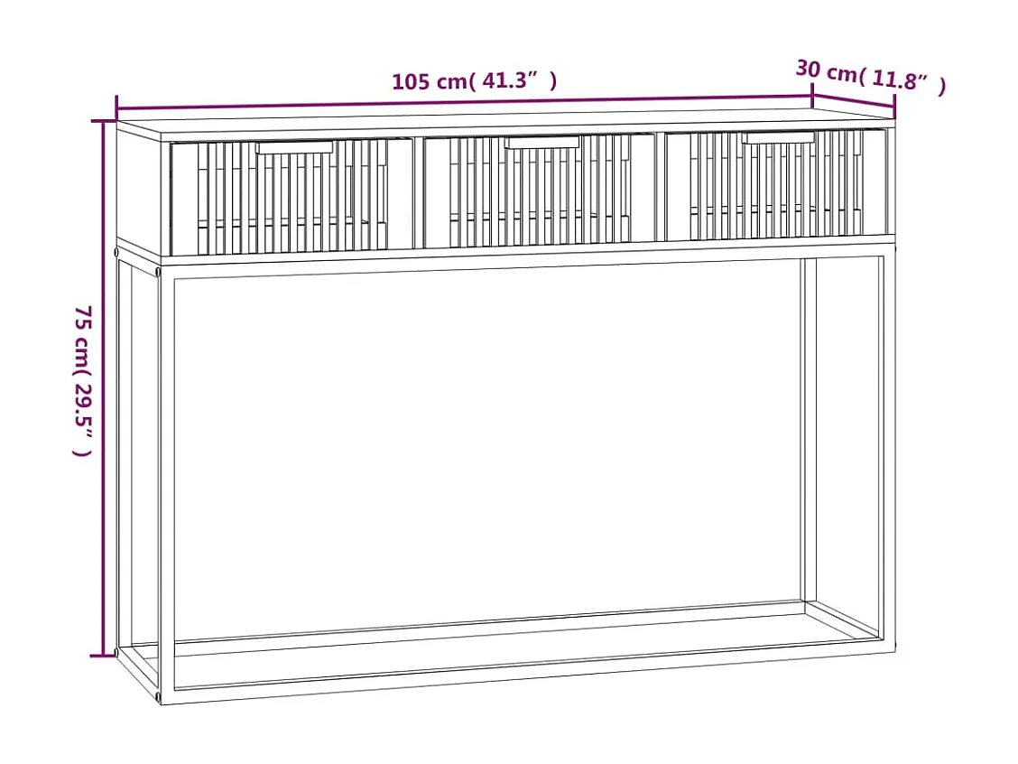Table console 105x30x75 cm bois d'ingénierie et fer