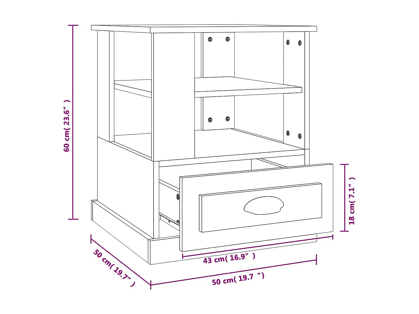 Table d'appoint blanc 50x50x60 cm bois d’ingénierie