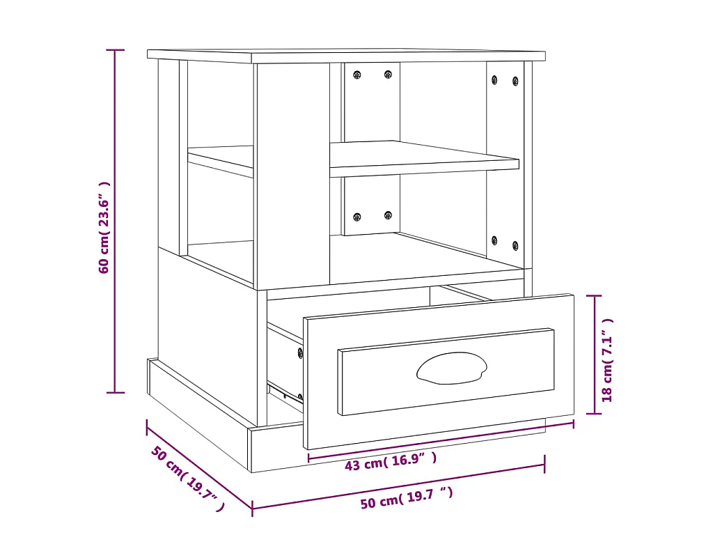 Table d'appoint blanc 50x50x60 cm bois d’ingénierie