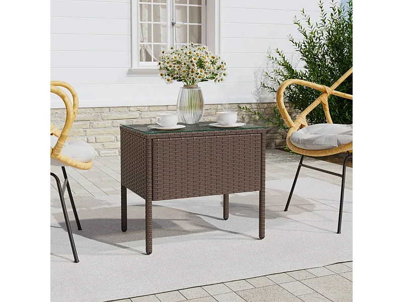 Mesa auxiliar vidrio templado ratán sintético marrón 53x37x48cm