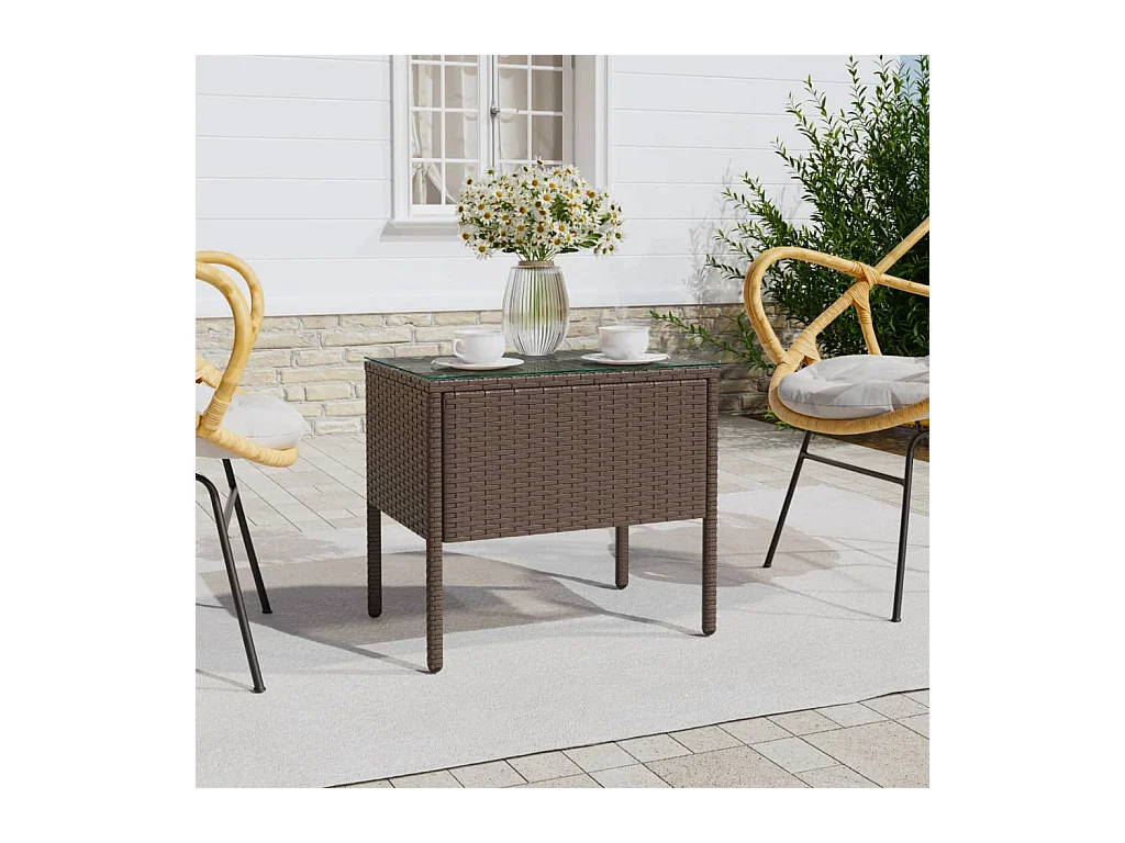 Bijzettafel 53x37x48 cm poly rattan en gehard glas bruin