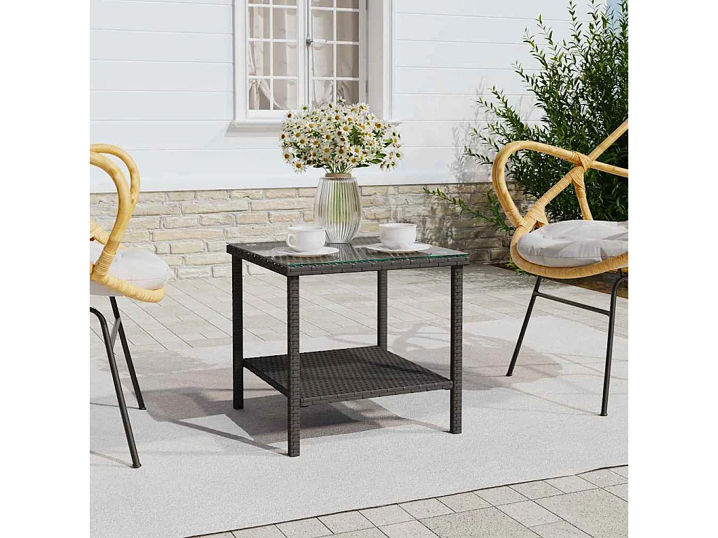 Beistelltisch Schwarz 45x45x45 cm Poly Rattan und Hartglas