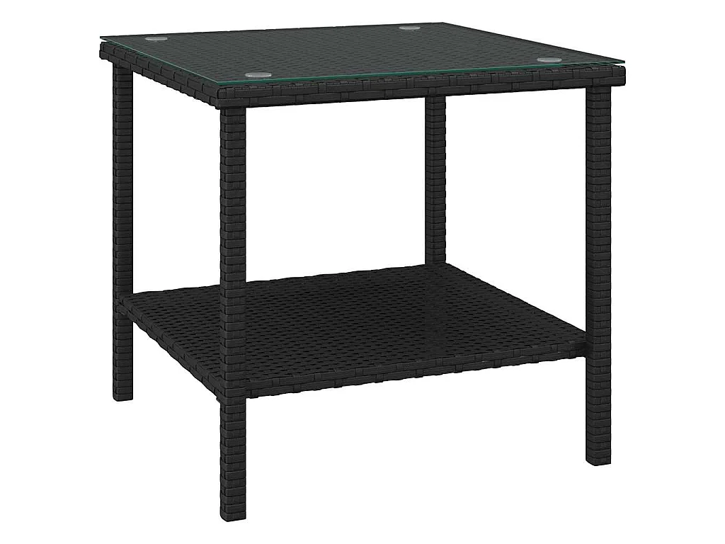 Beistelltisch Schwarz 45x45x45 cm Poly Rattan und Hartglas