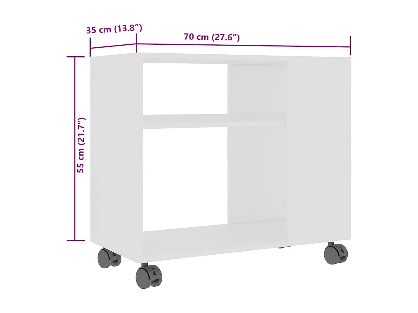 Mesa de apoio 70x35x55 cm madeira processada branco