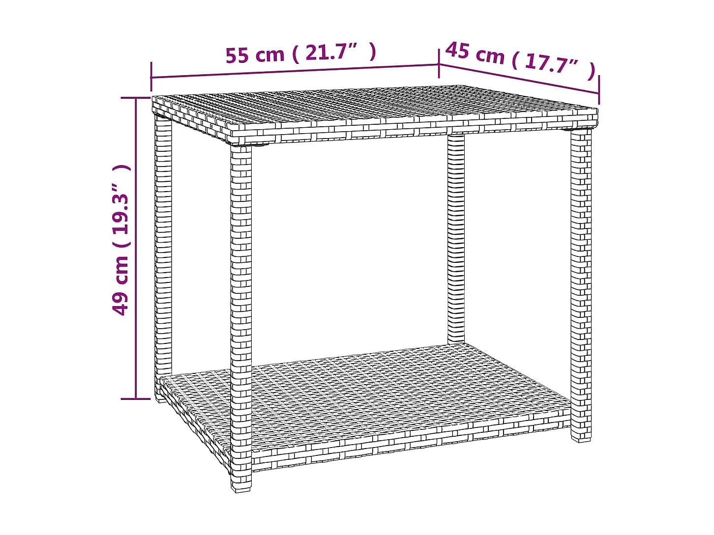 Table d'appoint marron 55x45x49 cm résine tressée
