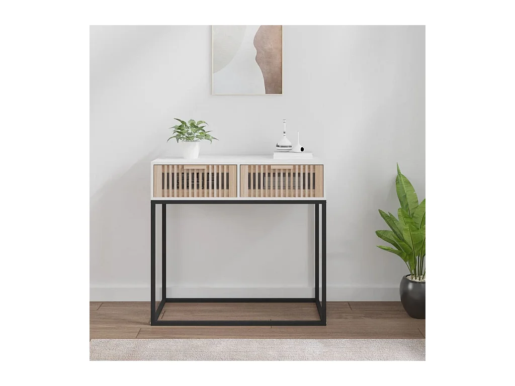 Table console blanc 80x30x75 cm bois d'ingénierie et fer