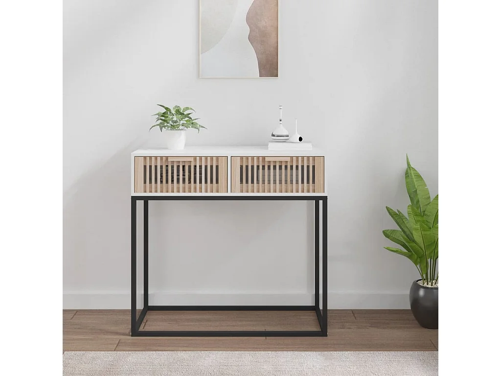 Mesa consola hierro y madera contrachapada blanco 80x30x75 cm