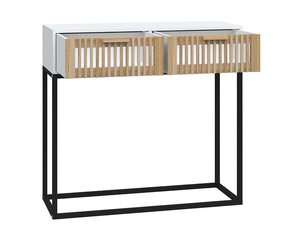Tavolino Consolle Bianco 80x30x75 cm Legno Multistrato e Ferro