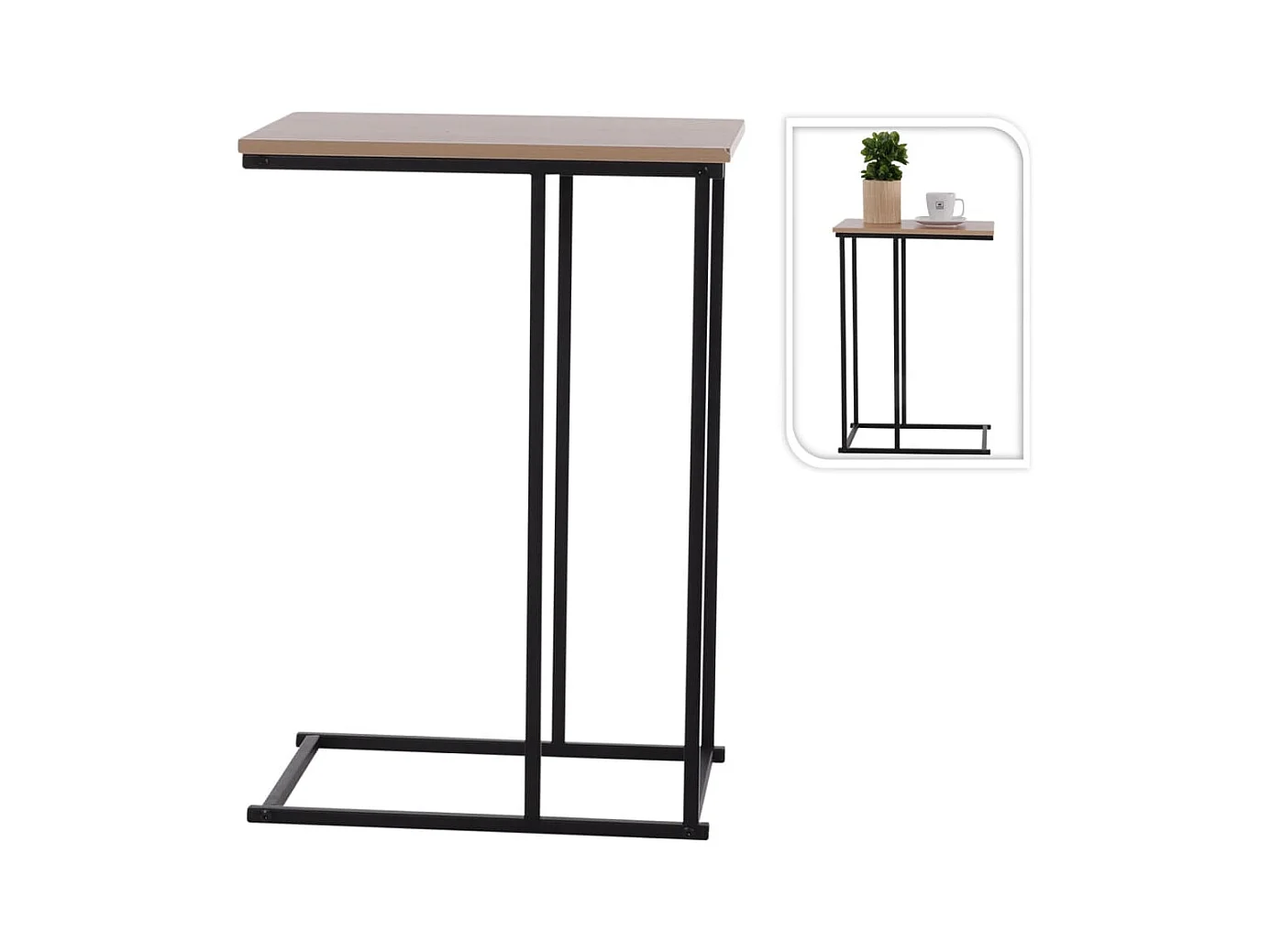 Table d'appoint avec dessus en MDF naturel et noir