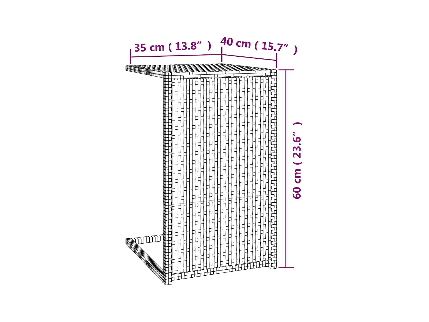 Bijzettafel C-vormig 40x35x60 cm poly rattan bruin