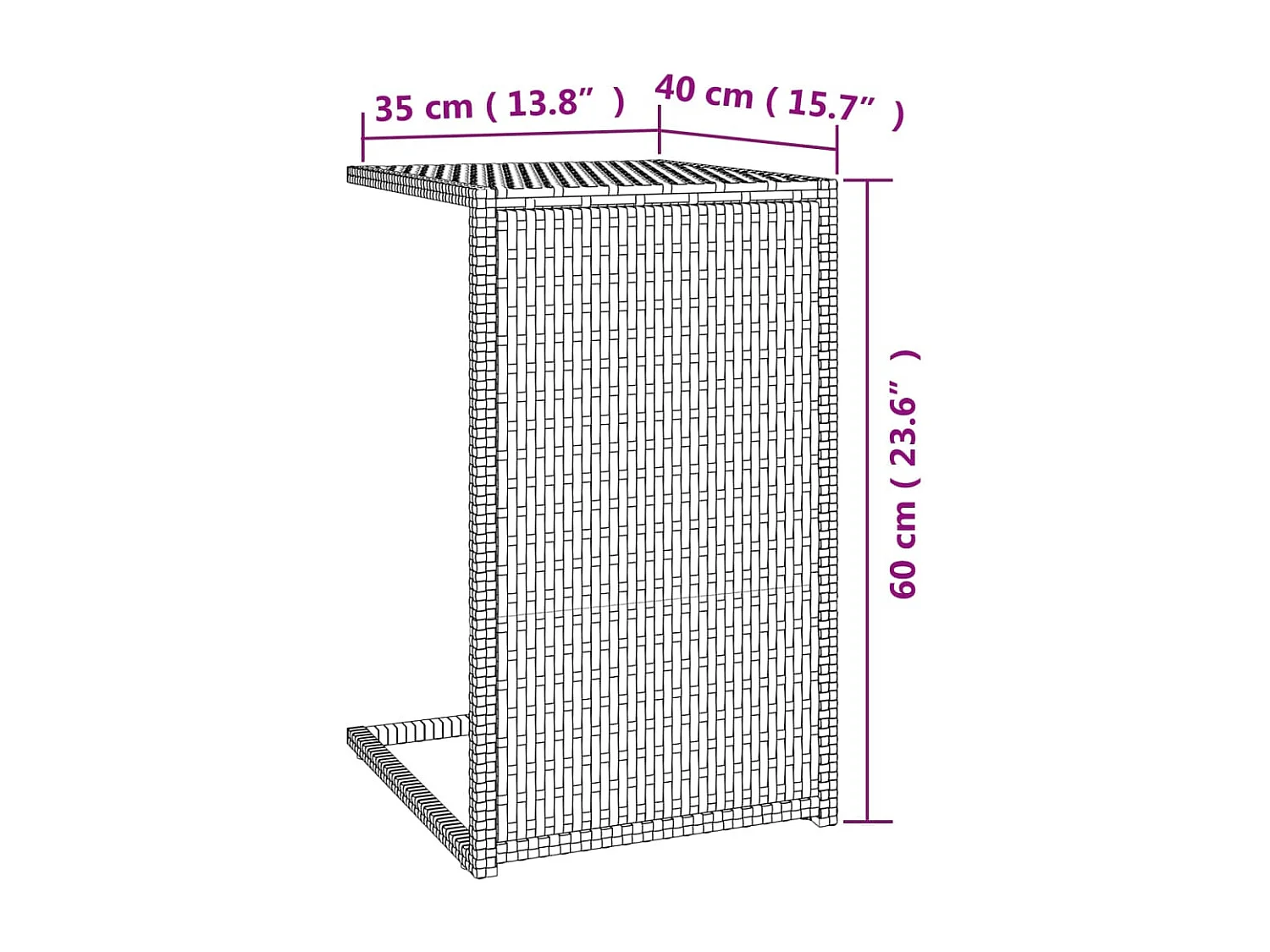 Bijzettafel C-vormig 40x35x60 cm poly rattan bruin