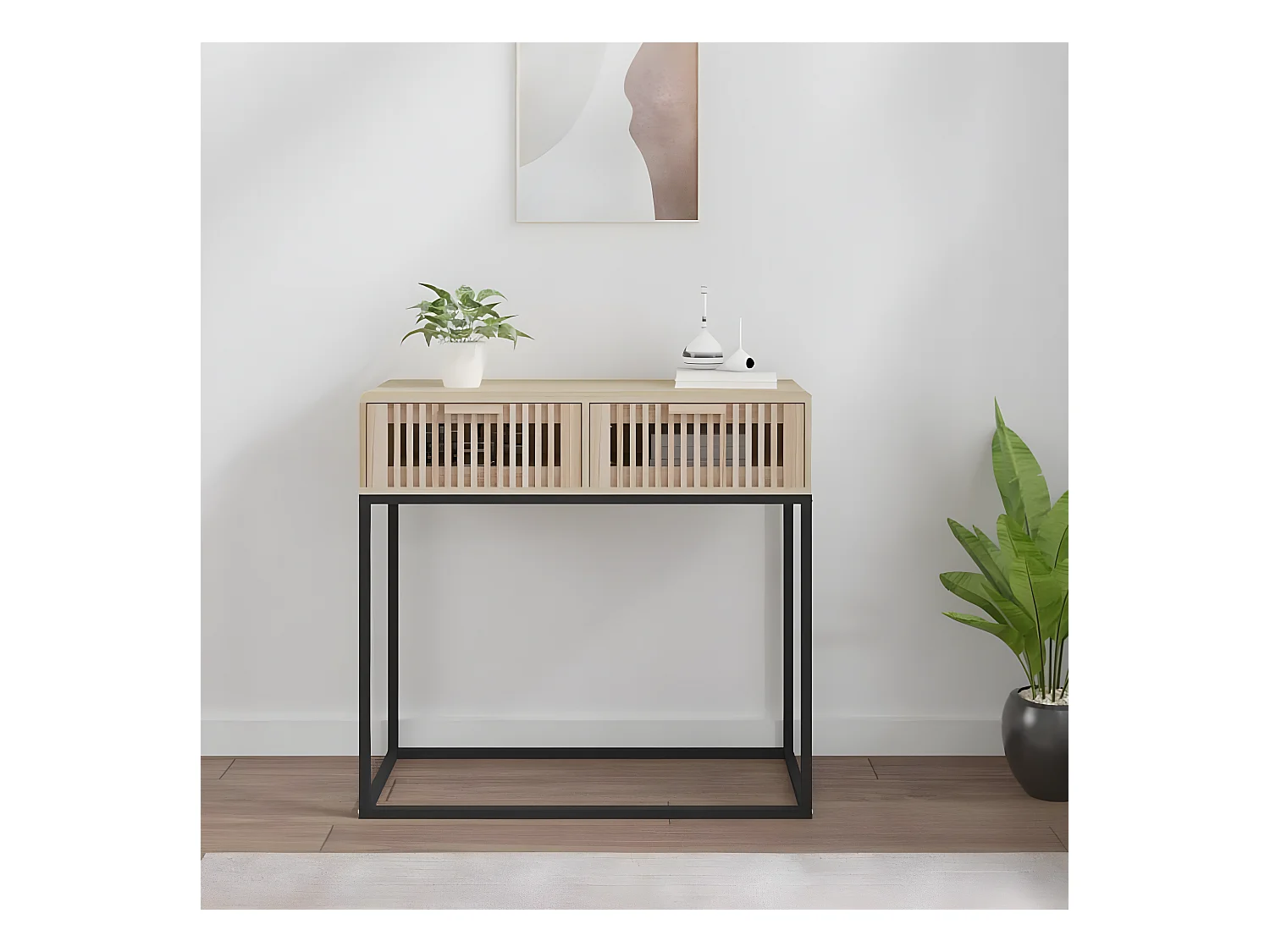 Table console 80x30x75 cm bois d'ingénierie et fer