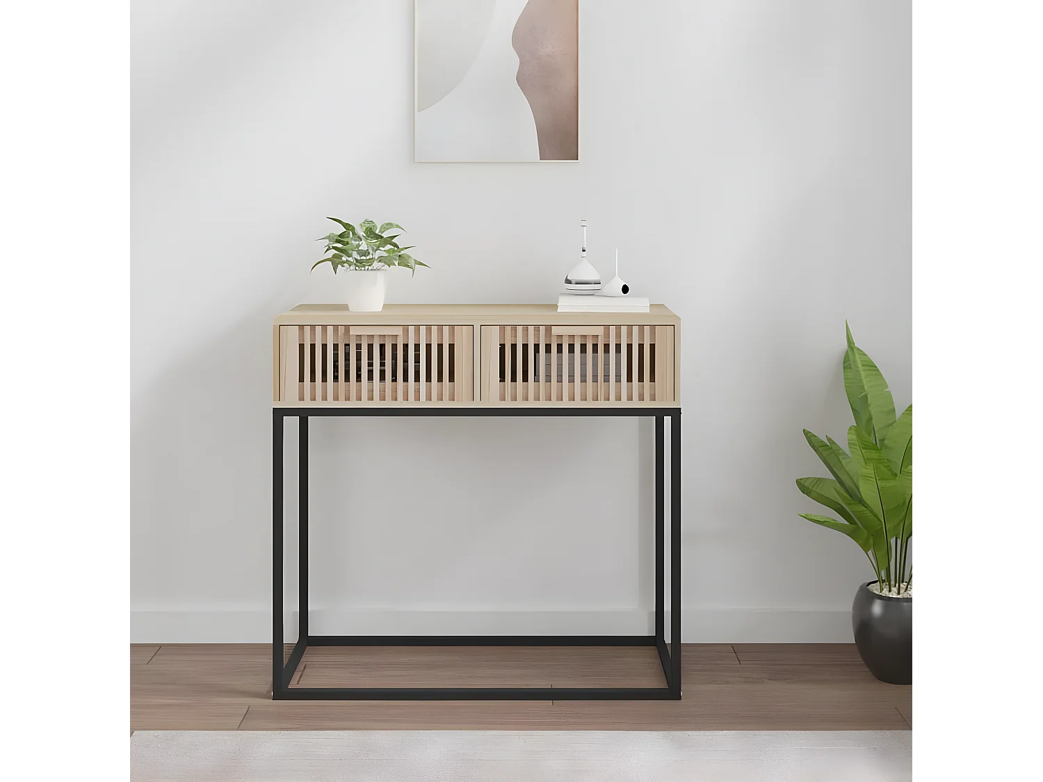 Table console 80x30x75 cm bois d'ingénierie et fer