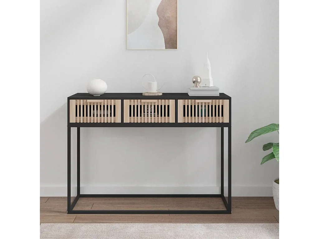 Mesa consola 105x30x75 cm derivados de madeira e ferro preto