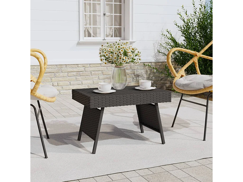 Table d'appoint pliable noir 60x40x38 cm résine tressée