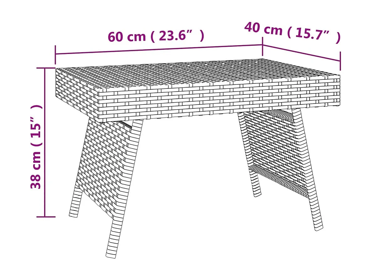 Table d'appoint pliable noir 60x40x38 cm résine tressée