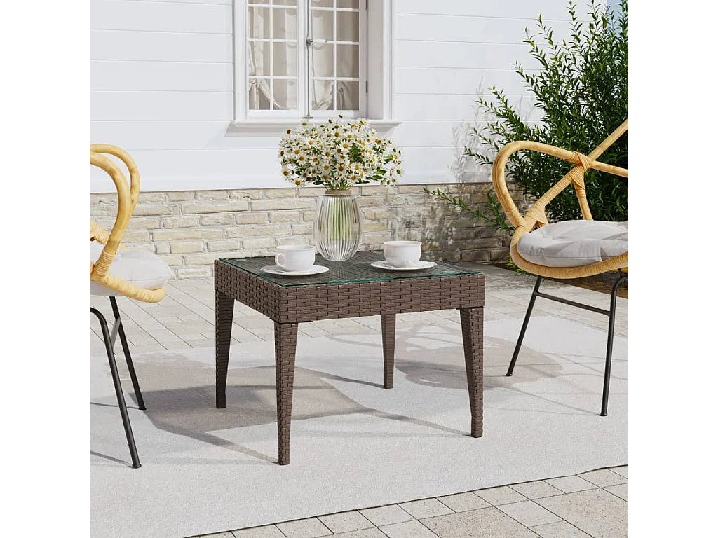 Table d'appoint marron 50x50x38 cm poly rotin et verre trempé