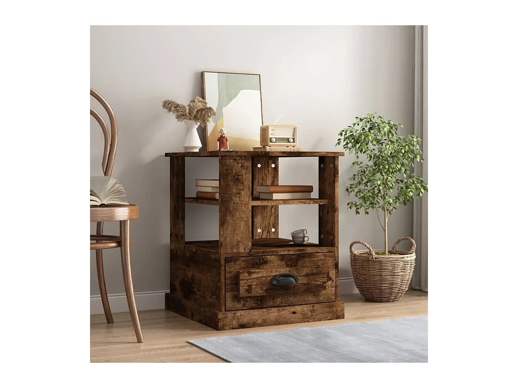 Table d'appoint chêne fumé 50x50x60 cm bois d'ingénierie
