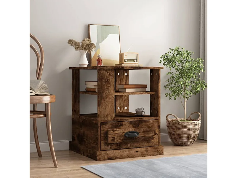 Table d'appoint chêne fumé 50x50x60 cm bois d'ingénierie