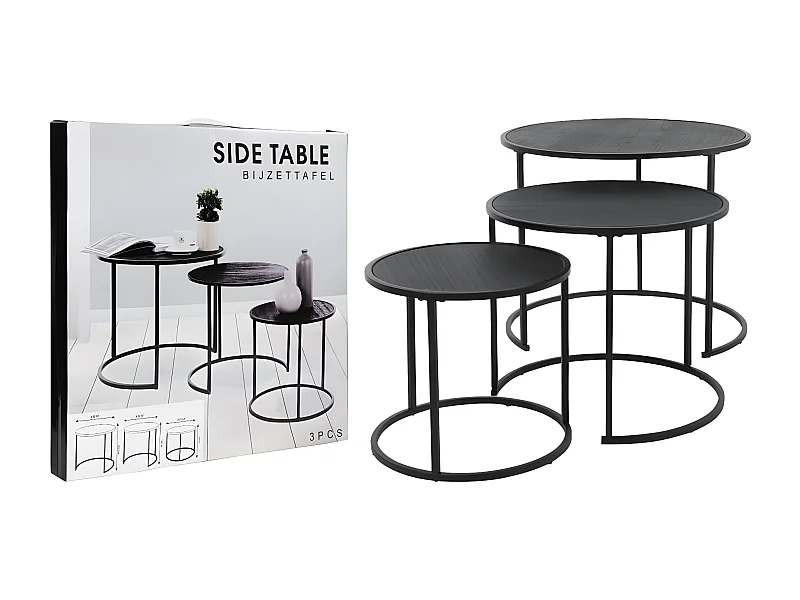 H&S Collection 3-tlg. Beistelltisch-Set Schwarz