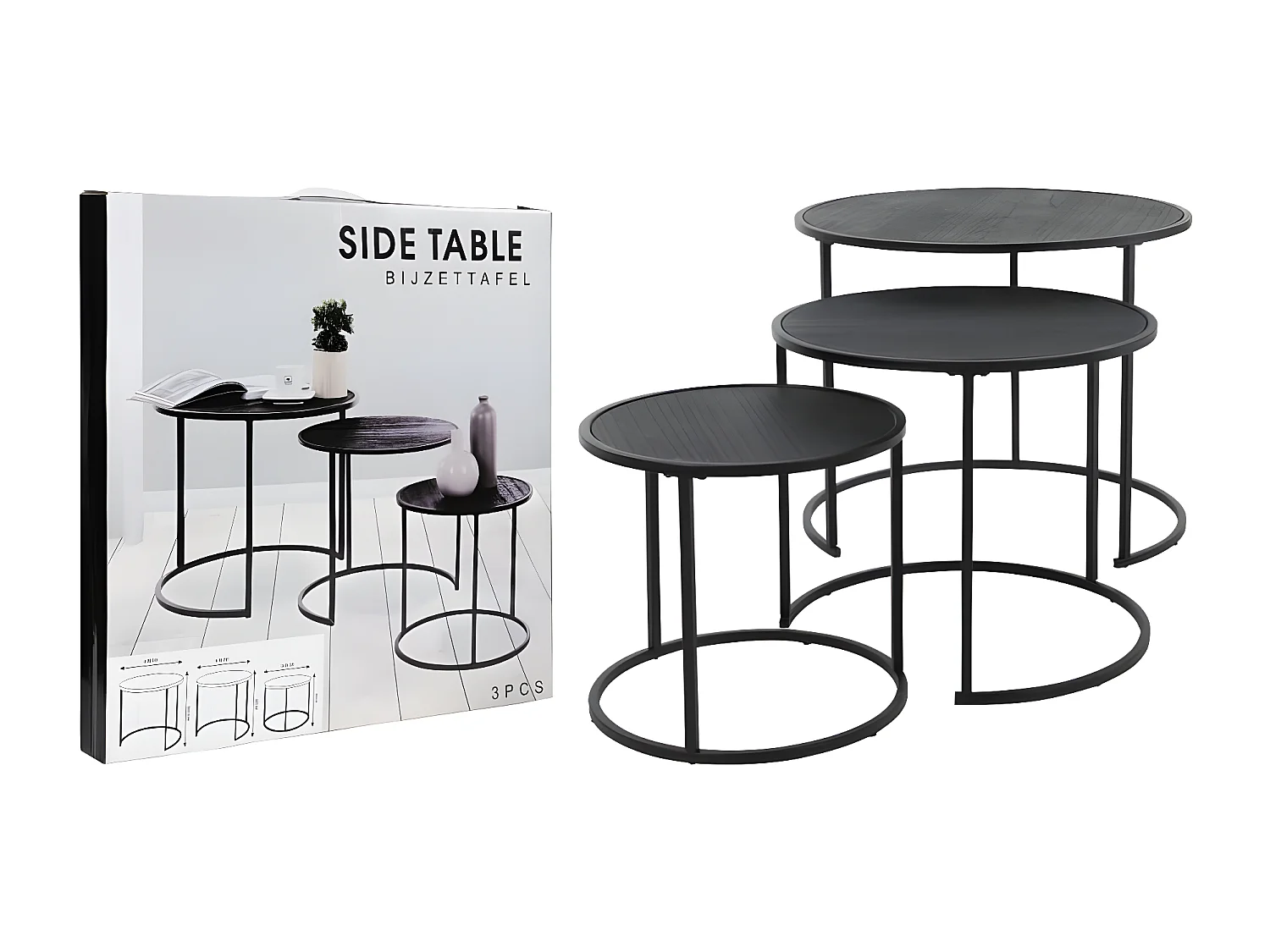 Ensemble de tables d'appoint 3 pcs noir