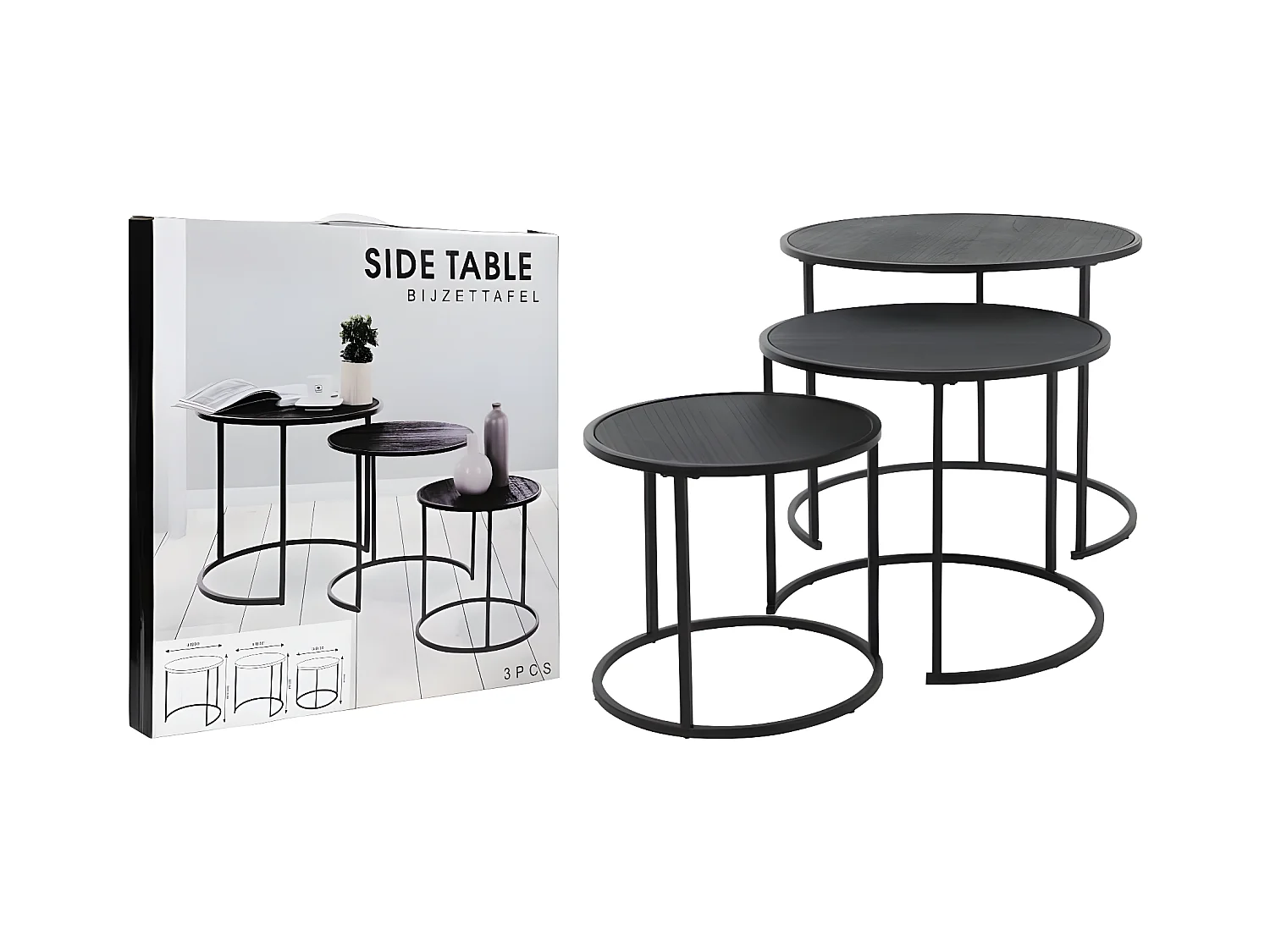 Ensemble de tables d'appoint 3 pcs noir