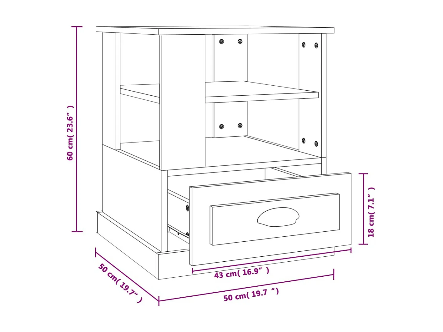 Bijzettafel 50x50x60 cm bewerkt hout grijs sonoma eikenkleurig