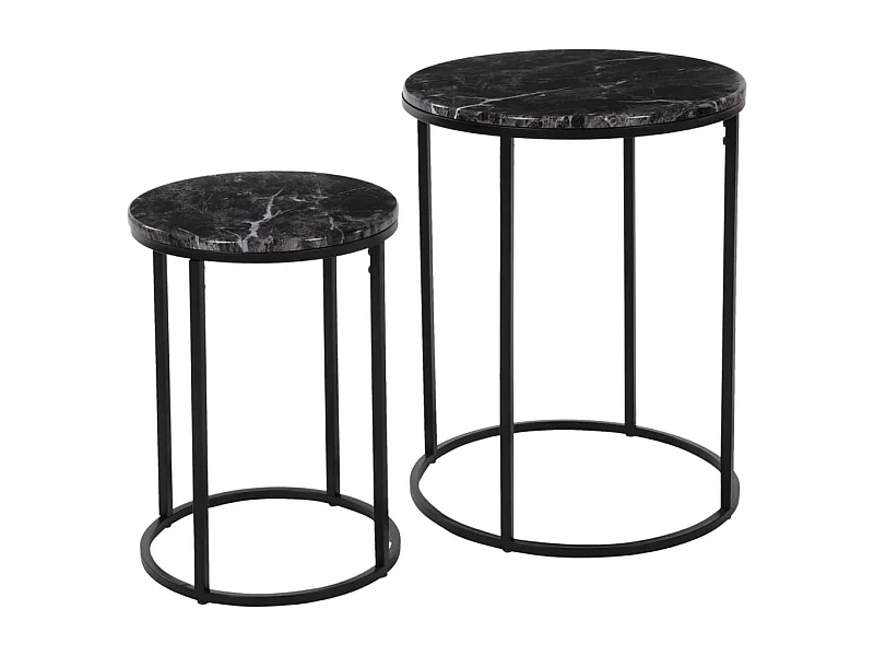 Set van 2 bijzettafels Mamor Optics Salontafel metalen frame Ø30 / Ø40 cm Zwart