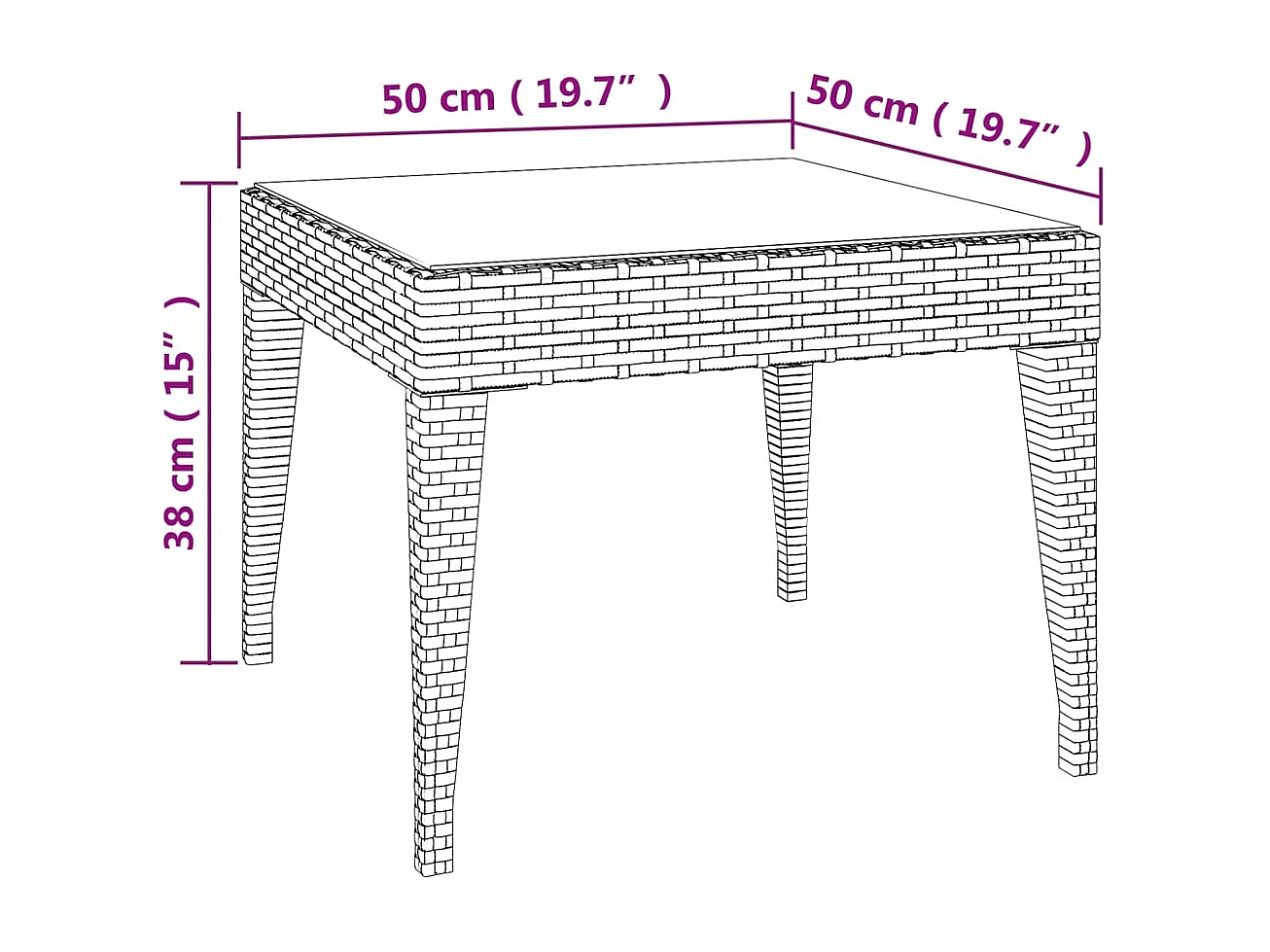 Bijzettafel 50x50x38 cm poly rattan en gehard glas zwart