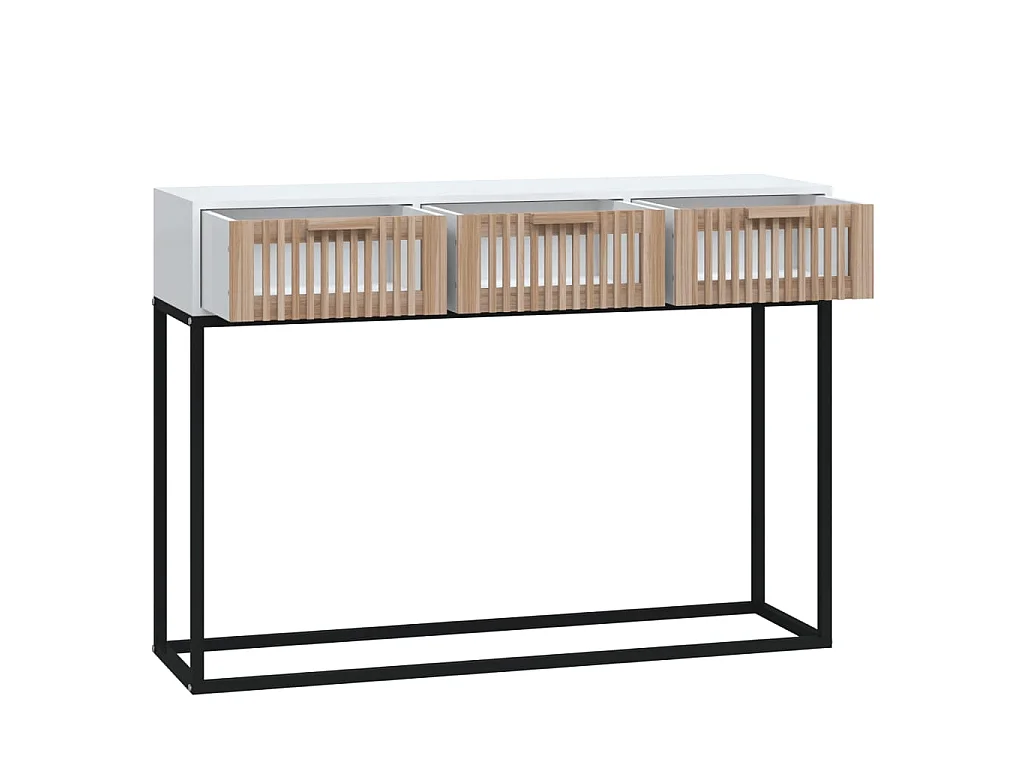 Table console blanc 105x30x75 cm bois d'ingénierie et fer