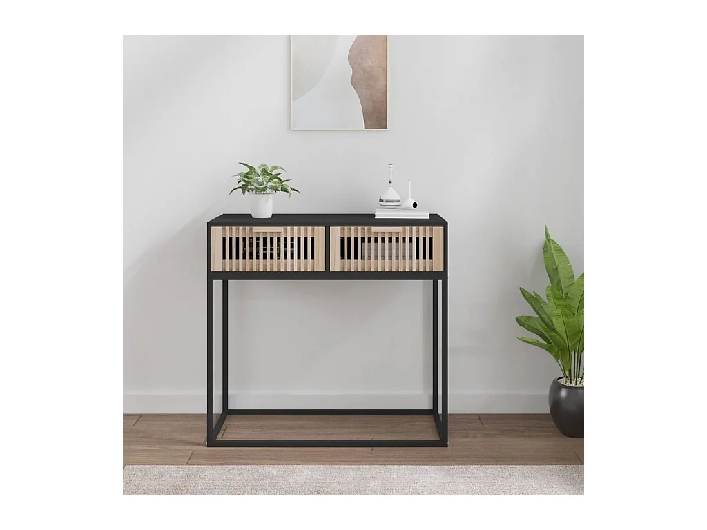 Table console noir 80x30x75 cm bois d'ingénierie et fer
