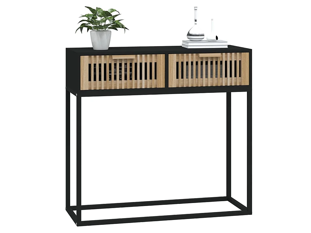Table console noir 80x30x75 cm bois d'ingénierie et fer
