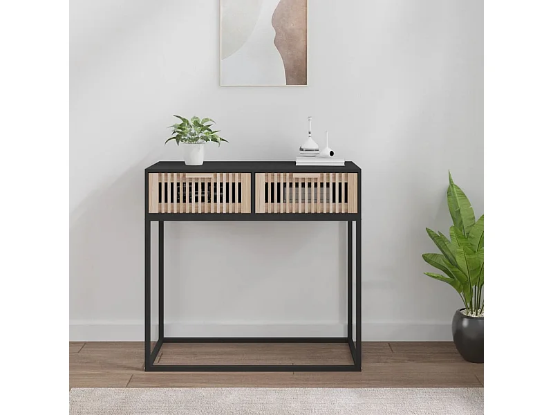 Tavolino Consolle Nero 80x30x75 cm Legno Multistrato e Ferro