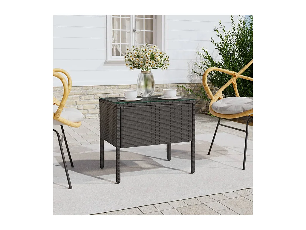 Tavolino Nero 53x37x48 cm Polyrattan e Vetro Temperato