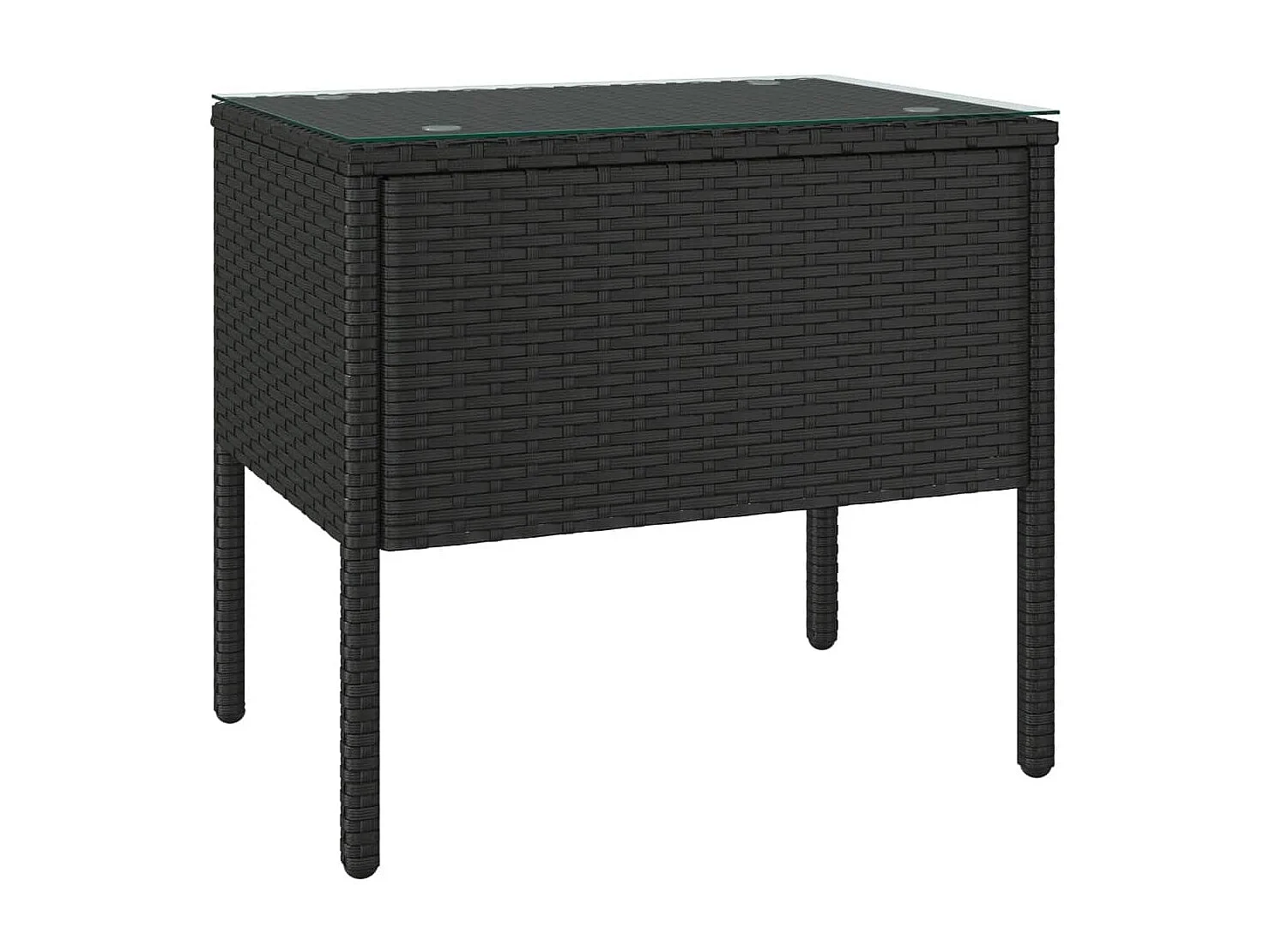 Table d'appoint noir 53x37x48 cm poly rotin et verre trempé