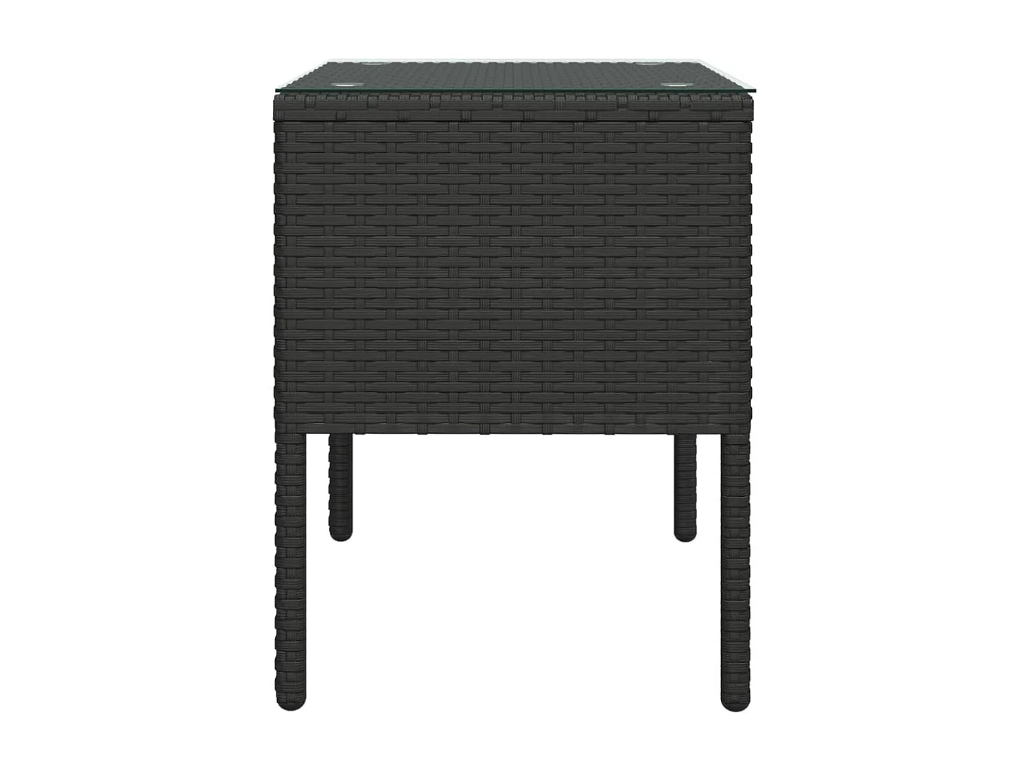 Table d'appoint noir 53x37x48 cm poly rotin et verre trempé