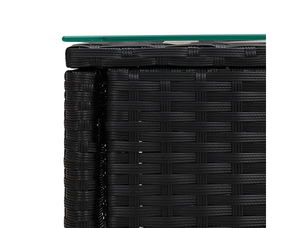 Table d'appoint noir 53x37x48 cm poly rotin et verre trempé